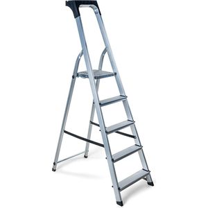 Wicotex - Huishoudtrap - Aluminium - 5 Treden - Extra Verdikt Aluminium - Voor Particulier en Professioneel Gebruik