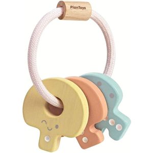 PlanToys Houten Speelgoed Baby sleutel rammelaar - Pastel