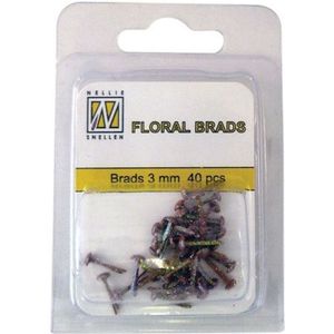 Nellie Snellen Floral Glitter Brads 3mm - 40stuks - Dark Brown