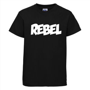 Rebel T-shirt | Grappige tekst | T-shirt tekst | Kids | Kinder | Kinderen | Stoer shirt | Tshirt | Zwart Shirt | Kindershirt | Maat 9-10 jaar