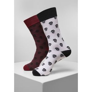 Urban Classics - Skull Allover 2-Pack burgundy/white Sokken - Schedel sokken - 43/46 - Bordeaux rood/Wit