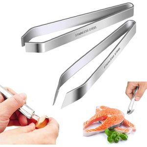 Visgraattangetje - 2 Stuks - Visgraatpincet Recht - Visgraatpincet Schuin - Visgraatpincet Rvs - Set Platte En Schuine Pincetten - Geschikt Voor Het Ontbenen Van Zalm, Kippenveren En Het Pellen Van Knoflook - Vaatwasser Bestendig - Zilver