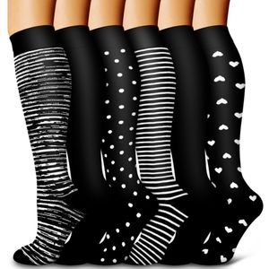 Daity 6 paar - sportsokken - compressiekousen voor dames en heren - zomerkousen met hoge elasticiteit - compressiekousen vormende beensokken Europese -hardloopsokken（S/M）