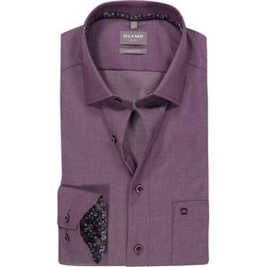 OLYMP Luxor comfort fit overhemd - structuur - donker mauve paars - Strijkvrij - Boordmaat: 47