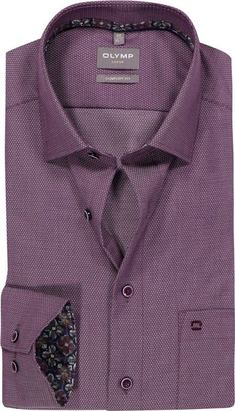 OLYMP Luxor comfort fit overhemd - structuur - donker mauve paars - Strijkvrij - Boordmaat: 47