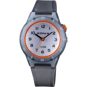 Xonix ABU-007 - Horloge - Polshorloge - Analoog - Kinderen - Unisex - Siliconen band - Rond - Kunststof/ABS - Cijfers - Zwart/Transparant - Grijs/Transparant - Oranje - Wit - Waterdicht