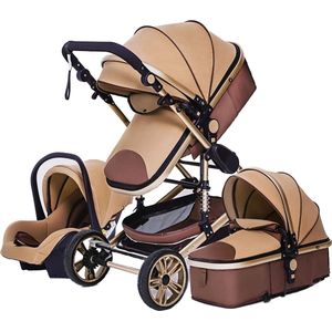 Kinderwagen - Buggy - Plooibuggy - Buggy 3 in 1 Kinderwagen - Inklapbare Kinderwagen - Aluminium Frame - Hoogbouwwagen - voor Pasgeboren Babyboomer - Bruin