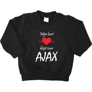 Mooie Baby Trui Sweater ""Mijn hart klopt voor AJAX"" Amsterdam Zwart/wit/rood/wit Met Lange Mouwen Warm Maat 56 Unisex