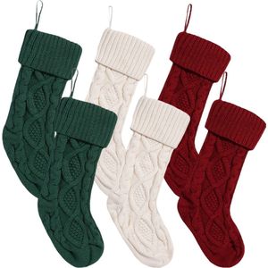 longziming -Set van 6 Gebreide Kerstkousen – Rood, Groen & Wit, Hoogwaardig Acryl, Stijlvol Vlechtpatroon – Decoratie voor Kerstboom, Huis & Feestdagen