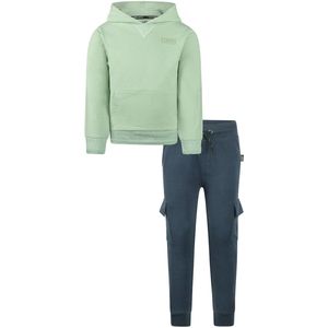 Koko Noko - Basic collection - Biologisch katoen - Kledingset - Joggingbroek Blauw - Sweater Lichtgroen - Maat 92