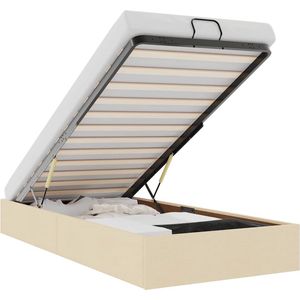 vidaXL - Bedframe - zonder - matras - 100x200 - cm - stof - crèmekleurig