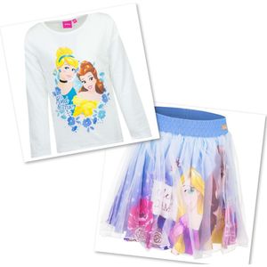 Disney Princess Set - Rok + Longsleeve - Wit/Blauw - Maat 98 (3 jaar)