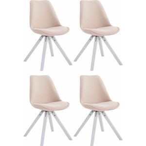 CLP Toulouse Set van 4 Stoelen - Zonder armleuning - Vierkant frame - Stof - creme wit