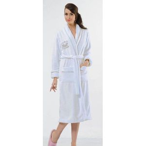 Queen badjas - wit - met gouden borduring - kuitlengte - maat L