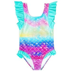 IKALI Meisjesbadpak, zeemeermin, eendelig badpak, kinderen schoolbadmode, 4-10 jaar