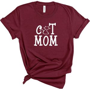 Lykke Cat Mom T-shirt| Kattenliefhebber | Unisex T-Shirt | Maroon| Maat M