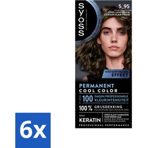 6 x SYOSS - Permanent Coloration 5-95 - Haarverf - Permanente Haarkleuring - Cool Lichtbruin - Grijsdekking - Vermindert Haarbreuk - Permanente Haarkleur - Koele Bruintint - Grijsdekking - Haarkleur - Haarverf