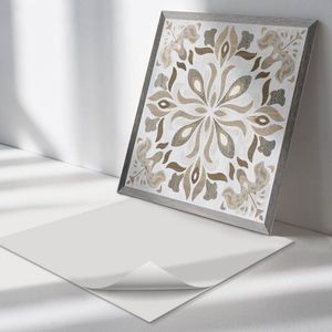 Wallfluent Vinyl Wandpaneel - Bloemenpatroon met symmetrie Zelfklevend Wandpaneel - 50 cm x 50 cm - Beige PVC wandpaneel - Set van 4 - Vierkant Wandbekleding Vinyl - Texturen Wandpaneel - PVC Muurpaneel - Wandpaneel Keuken en Badkamer
