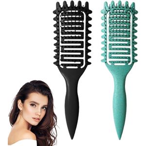 Zeynomax - Krulborstel set voor natuurlijke krullen bij dames en heren zwart en groen met 2 stuks