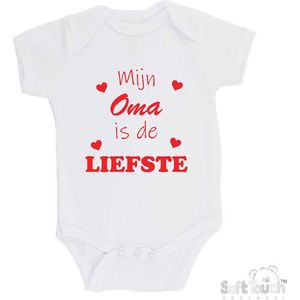 100% katoenen Romper ""Mijn Oma is de liefste"" Unisex Katoen Wit/rood Maat 56/62