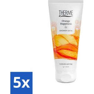 5 x Therme - Orange Happiness - Douche Satin - Verfrissend - Verzorgend - 200ml - Douchegel - Orange Happiness - Zonenergie - Huidverzorging - Frisse Geur
