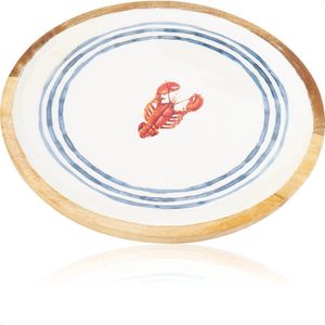 maritiem dienblad van mangohout met bedrukte folie, gelakt - plat mangohouten bord met zeedierenmotief - serveerplank - decoratief dienblad