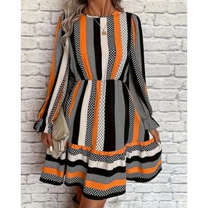 Prachtige elegante corrigerende kleurrijke gestreepte jurk maat XL