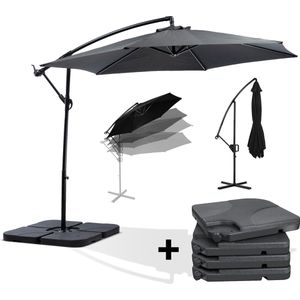 MaxxGarden Deluxe - Duurzame zweefparasol - Ø300 cm - Inclusief vulbare tegels - 3 meter doorsnede - Antraciet