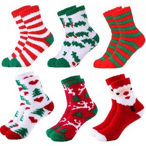 6 Paar - Kerstsokken - Maat 36 tot 42 - Grappige Sokken - Warme Kerstsokken - Grappige Warme Wintersokken - Naadloos - Vrolijke Kleurrijke Warme Sokken - Leuke Sokken - Perfect Kerstcadeau - One size - Koraal Fleece Sokken - voor Kinderen, Volwassene