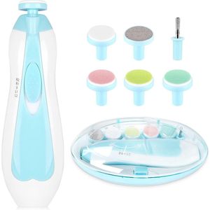 Cuhostki 6 in 1 Elektrische Baby Nagelvijl - Veilige Nageltrimmer met Stilte Motor - Complete Nagelverzorgingsset met Opbergdoos - Geschikt voor Pasgeborenen, Kinderen en Volwassenen (Blauw/Roze)