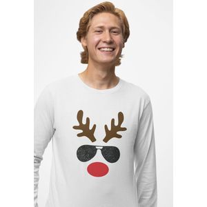 Heren T-shirt Rudolph Rendier / Foute Kerstkleding / Ugly Christmas Familie bijpassende Rudolph Rendier glitter outfits | Wit | Maat M