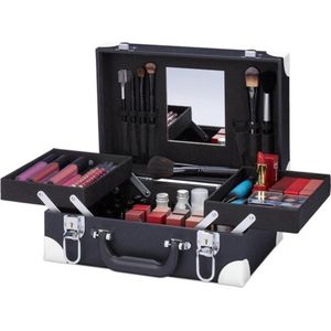 Make-up koffer - Nagellak schminkkoffer met spiegel - HBD 125 x 31 x 23 cm - Slot zwart/wit Nagellak koffer