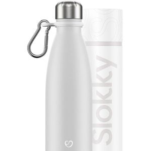 Slokky - Mono White Thermosfles & Karabijnhaak - 500ml