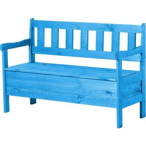 KADAX Tuinbank, 120 x 47 x 81,5 cm, bank van een vezelplaat, zitbank met opbergruimte en rugleuning, weerbestendige houten bank voor tuin, balkon, 120 cm, blauw