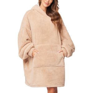 Vivisence Hoodie Deken One size 100x90 - Deken met mouwen Oversized - Blanket snuggle - Zacht & Warm - Extra groot - Universeel - Dekenkleed - Verlengde rug - Zacht materiaal - Capuchon - Draagbare deken - Beige