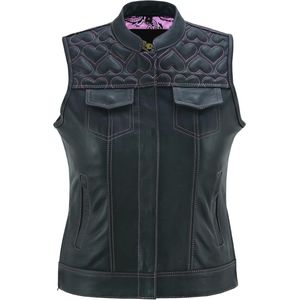 Motorvest voor dames van zwart leer met kasjmier voering en hartnaden