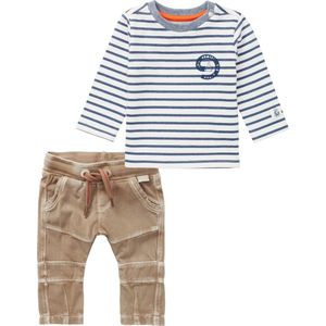 Noppies - Kledingset - 2delig - Sweatpants bruin - Shirt gestreept - Maat 74