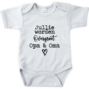 Baby romper met tekst zwangerschap aankondiging | Jullie worden overgroot Opa en Oma | Wit | korte mouw | maat 56 cadeautje zwangerschap aankondiging bekendmaking |Cadeautje 100% katoen.