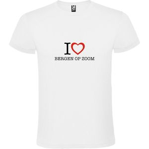 Wit T shirt met print van 'I love Bergen op Zoom' print Zwart / Rood size XS