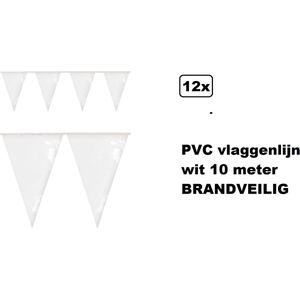 12x PVC vlaggenlijn wit 10 meter BRANDVEILIG - huwelijk Trouwen Themafeest Gala festival verjaardag evenement party Brandveilig keurmerk