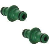 Set van 2x stuks tuinslangkoppelingen groen 5,5 cm - Waterslangkoppeling - Slangkoppeling - Slangaansluiting - Tuinslangkoppelstuk - Koppeling