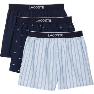 Lacoste Wijde Boxershort Heren Logo + Opdruk Krokodil 3-pack Blauw - Maat XXL