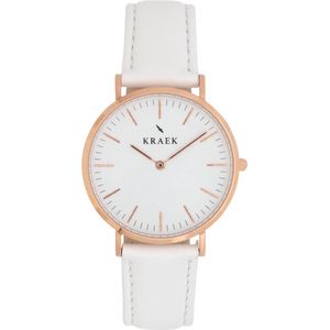 KRAEK Robyn Rosé Goud Wit 36 mm - Dames Horloge - Wit horlogebandje - inclusief pushpin - leren bandje