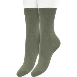 Bonnie Doon Basic Sokken Dames Olijf Groen maat 36/42 - 2 paar - Basis Katoenen Sok - Gladde Naden - Brede Boord - Uitstekend Draagcomfort - Perfecte Pasvorm - 2-pack - Multipack - Effen - Olijfgroen - Leger - Olive - OL834222.304