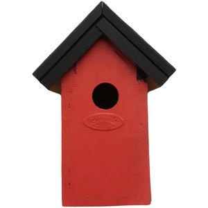 Houten vogelhuisje/nestkastje 22 cm - in het zwart/rood maken - Dhz schilderen pakket - 2x tubes verf en kwasten
