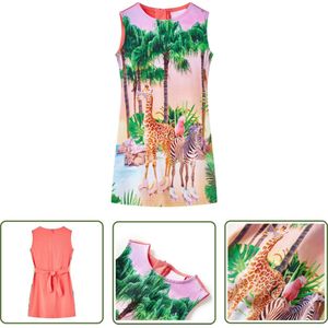 vidaXL Meisjesjurk - Kinderjurk - Kinderjurk 128 koraalkleurig - Roze Jurk - Zomerjurk - Tropische Jurk