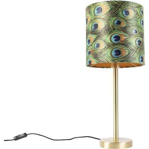 QAZQA simplo - Art Deco Tafellamp met kap - 1 lichts - H 595 mm - Pauw veren print - Woonkamers-sSlaapkamer