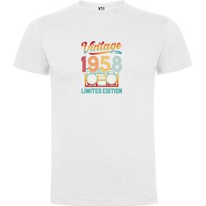 Wit T-Shirt met “ Vintage 1958 - limited Edition - Gelimiteerde oplage - humor“ Print Full Color Maat S