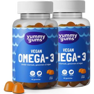 Yummygums - 2x Omega 3 - voordeelverpakking - gummies - geen vissmaak - vegan - suikerarm- algen olie - 2x 45 stuks