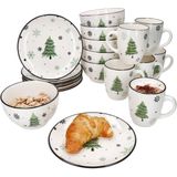 Steengoed - 18-delige Kerstboom Ontbijtset - Crèmekleurig - Voor 6 Personen